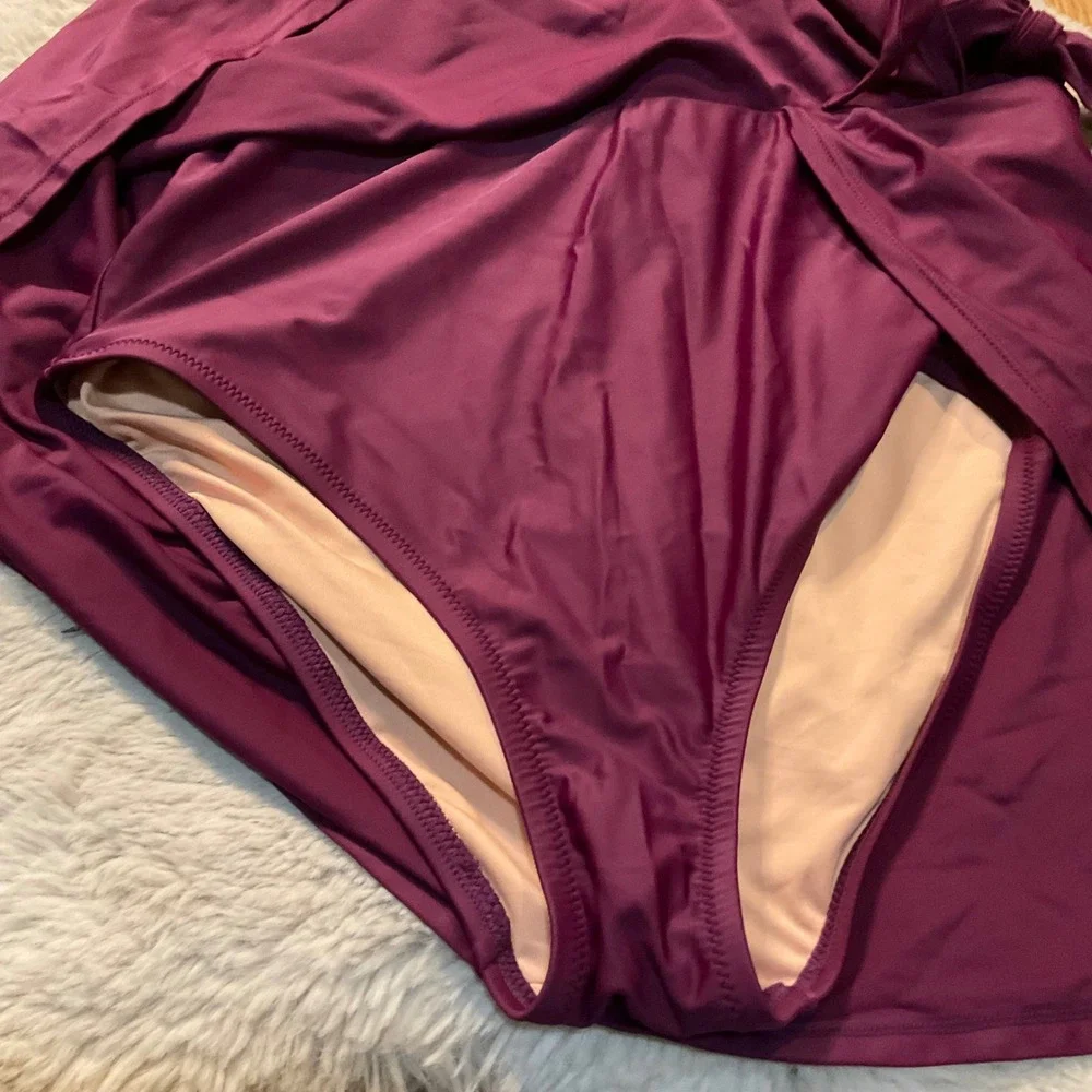 J. Cew Re-Imagined Swim Dress Size 8‎ Halter Onepiece Burgundy Wine Wrap Women's
